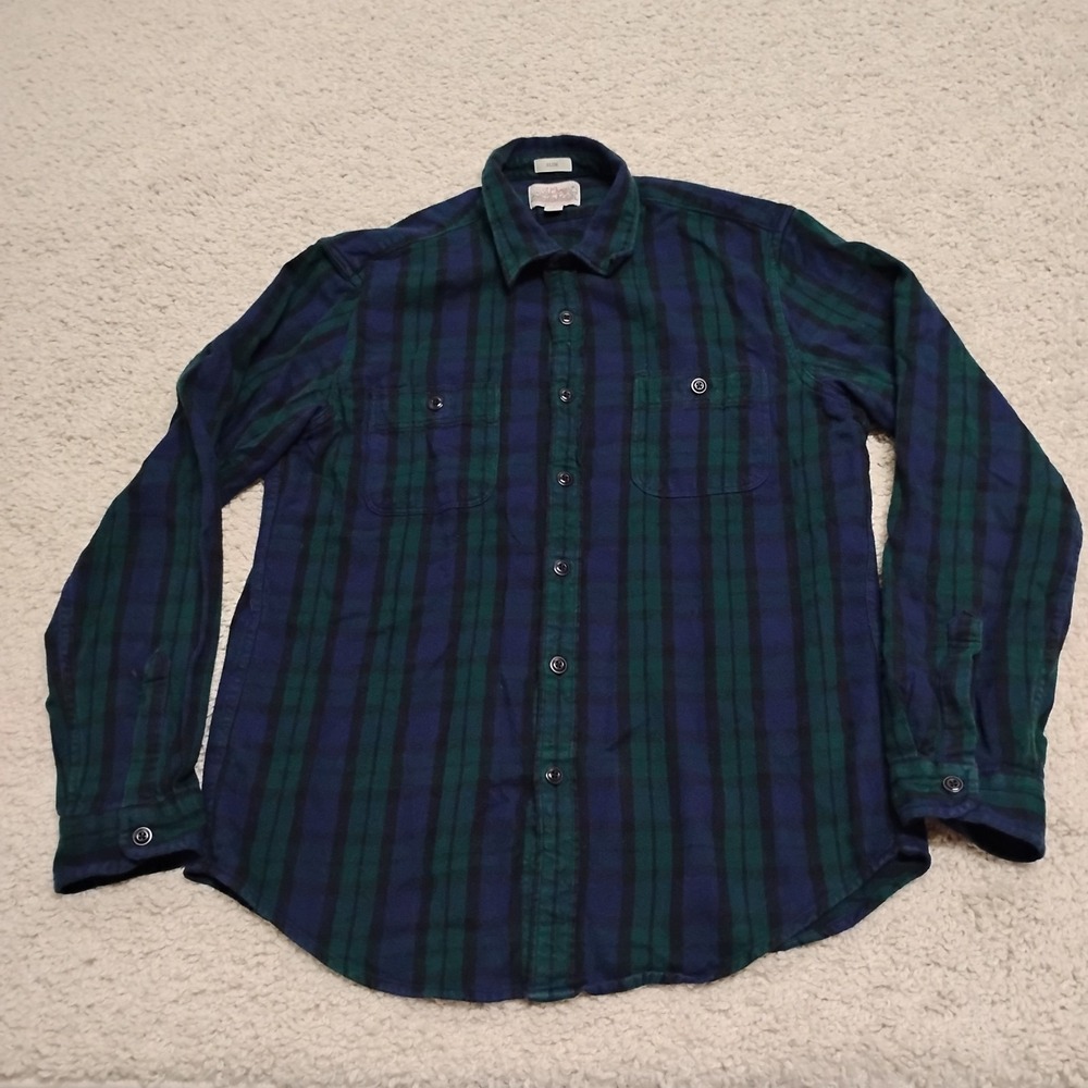 J Crew Shirt Mens Large Double Brushed Weight Flannel Plaid Blackwatch Slim